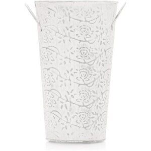 Galvanized Flower Bucket –Tall Tin Vase for Flowers, Kitchen Decor – White